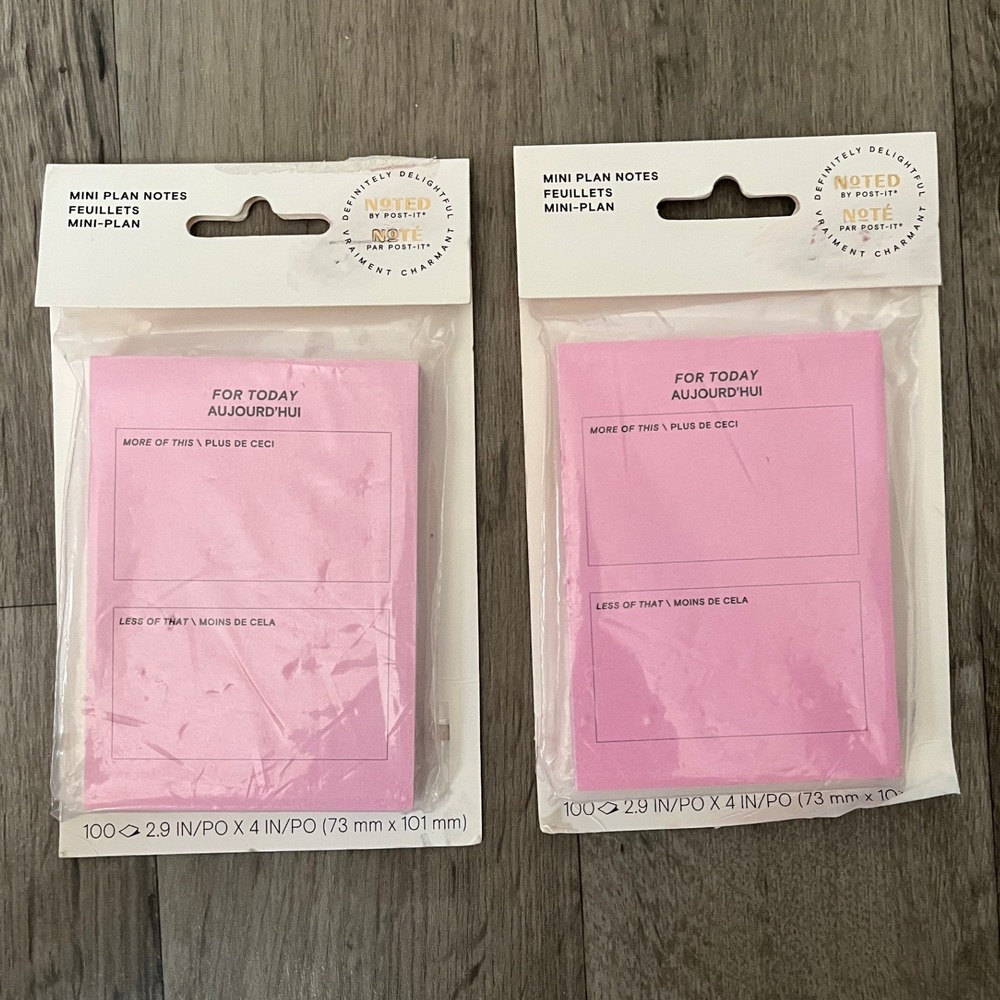 2 Pack Noted by Post-it Mini Plan Notes Pink For Today Sticky Notes 2.9x4 NTD-34